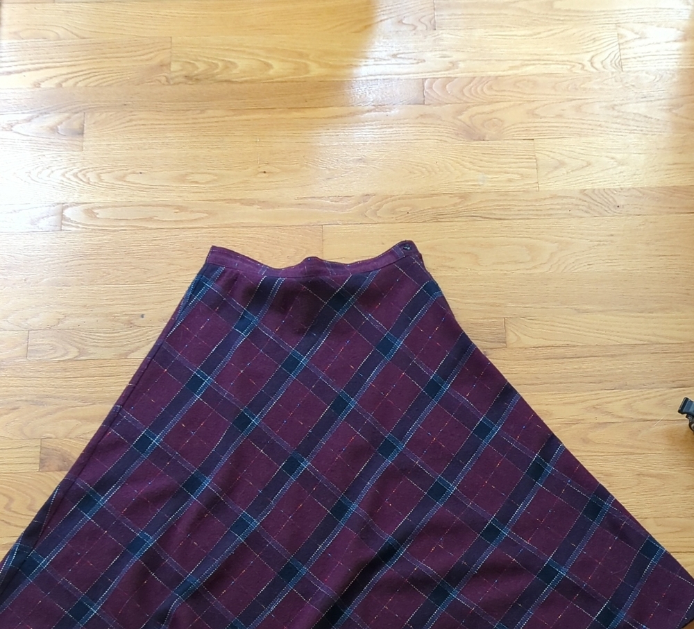 Sag Harbor Burgundy Plaid A-Line Skirt with Blue Windowpane